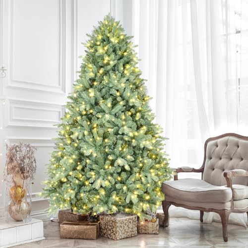 Silky Flower Store 7FT Prelit Blue Artificial Christmas Tree, Premium Spruce, 2518 Branch Tips, Warm White LED Lights, Hinged Branches, 7FT 1 1 Product: 7FT Prelit Blue Artificial Christmas Tree - Premium Spruce with 2518 Branch Tips for a Festive Holiday Decor