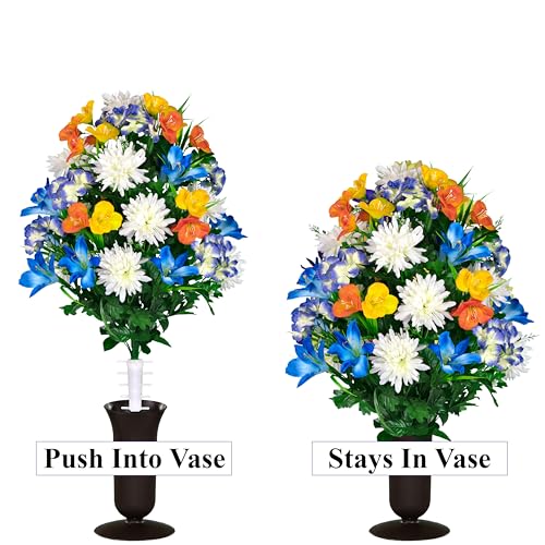 Silky Flower Store Sympathy Silks Artificial Cemetery Flowers, Blue Tiger Lily Purple Hydrangea Orange Alstroemeria, Headstone Saddle Bouquet, 32.5cm 6 6 Product: Sympathy Silks Artificial Cemetery Flowers - graveside Flowers - Blue Tiger Lily, Purple Hydrangea, Orange Alstroemeria - (1) Headstone Flower Saddle & (1) Matching Bouquet