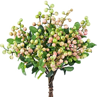 Product: FiveSeasonStuff Real Touch Artificial Holly Berries Flower Arrangements, Christmas Wreath Decorations 10 Stems (Pink and White)