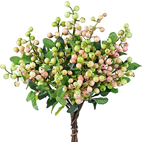 FiveSeasonStuff Real Touch Artificial Holly Berries Flower Arrangements, Christmas Wreath Decorations 10 Stems (Pink and White) - Artificial Flower Arrangements Product: FiveSeasonStuff Real Touch Artificial Holly Berries Flower Arrangements, Christmas Wreath Decorations 10 Stems (Pink and White)