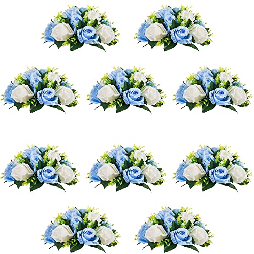 Product: QUTUNI 10Pcs Artificial Flower Ball Arrangement, Fake Floral Centerpieces Wedding Roses Bouquet for Parties Valentine's Day Wedding Centerpieces and Home Decor (Blue & White)