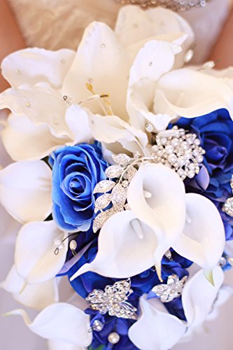 Silky Flower Store Artificial Bridal Bouquet Calla Lilies, Royal Blue Wedding Flowers, Faux Waterfall Bouquet, 37cm 3 3 Product: IFFO New Bridal Bouquet, Wedding Flowers, Calla Lilies, Artificial Flowers, Waterfalls, Water Drop Style, Collection Decorations (Royal Blue)