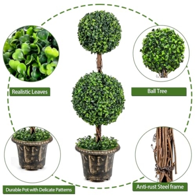 Product: 3ft 2 Pack Artificial Boxwood Topiary Tree, Fake Greenery Plants Ball Tree for Indoor or Outdoor