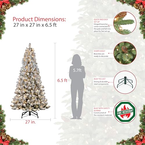 Silky Flower Store Pre-lit Flocked Virginia Pine Artificial Christmas Tree, Puleo International, 300 Clear Incandescent Lights, 6.5' 5 5 Product: Puleo International 6.5' Pre-lit Flocked Virginia Pine Artifical Christmas Tree with 300 UL-Listed Clear Incandescent Lights