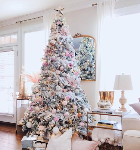 Product: KING OF CHRISTMAS 7 Foot Snow Flocked Artificial Christmas Tree Unlit, Prince Flock Holiday Xmas Tree with Hinged Sections & Metal Stand for Home, Office, Indoor & Outdoor Decoration