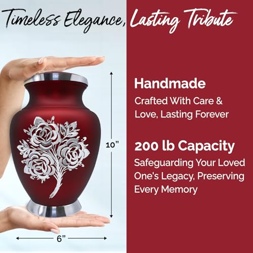Silky Flower Store Rose Cremation Urn for Ashes, Handcrafted Red Funeral Urn for Women Men, Large Memorial Urn 200 Cubic Inches, 32.5cm 4 4 Product: Rose Cremation Urn for Ashes for Women & Men - Handcrafted Rose Urns for Human Ashes Adult Female & Male - Funeral Urns for Women - Honor Your Loved Ones with Decorative Urns (Red, Large)
