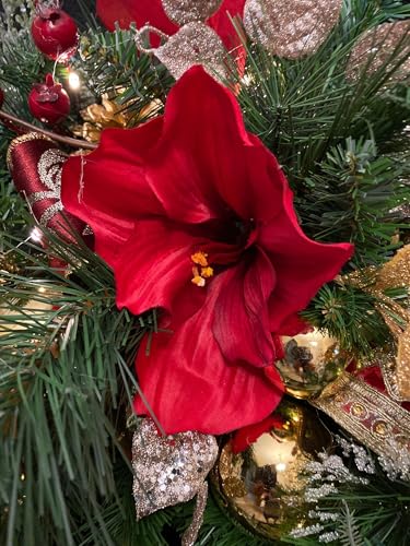 Silky Flower Store Artificial Amaryllis Christmas Wreath Red, Luxury DIY Holiday Door Wreath, Home Party Decor, 24in 5 5 Product: shibaoli DIY Artificial Flower, Luxury Amaryllis Christmas Wreath, Red Artificial Wreath for Party Tables Home Decorations Table Setting