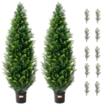 Product: VEVOR Artificial Cedar Topiary Tree, 48 inch Tall (2 Pieces), with Extra Leaves & Pot Faux Evergreen Fake Pine Cypress Trees Plant, UV Rated Artificial Greenery Set for Home Decor Indoor/Outdoor