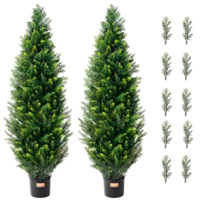 Product: VEVOR Artificial Cedar Topiary Tree, 48 inch Tall (2 Pieces), with Extra Leaves & Pot Faux Evergreen Fake Pine Cypress Trees Plant, UV Rated Artificial Greenery Set for Home Decor Indoor/Outdoor