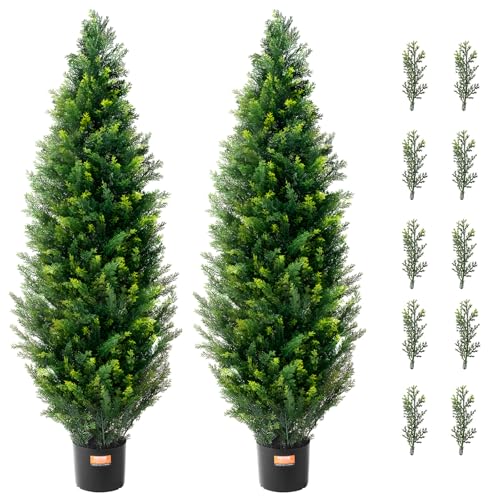 VEVOR Artificial Cedar Topiary Tree, 48 inch Tall (2 Pieces), with Extra Leaves & Pot Faux Evergreen Fake Pine Cypress Trees Plant, UV Rated Artificial Greenery Set for Home Decor Indoor/Outdoor - Artificial Flower Arrangements Product: VEVOR Artificial Cedar Topiary Tree, 48 inch Tall (2 Pieces), with Extra Leaves & Pot Faux Evergreen Fake Pine Cypress Trees Plant, UV Rated Artificial Greenery Set for Home Decor Indoor/Outdoor