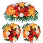 Product: HENOMO Cemetery Saddles Flower for Grave, Colors -Non Bleed,Outdoor Headstone Decorations, Memorial Bouquet Arrangement-Red Orange Peony and Lily with Vases to Easy fit