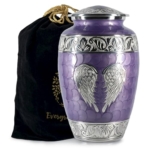 Product: Purple Urn for Human Ashes Adult Female and Male – Elegant Large Cremation Urns with Angel Wings, Decorative Funeral Memorial Burial Urn