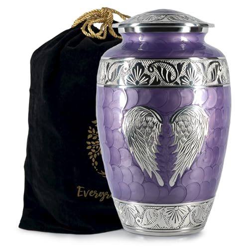 Purple Urn for Human Ashes Adult Female and Male – Elegant Large Cremation Urns with Angel Wings, Decorative Funeral Memorial Burial Urn - Artificial Flower Arrangements Product: Purple Urn for Human Ashes Adult Female and Male – Elegant Large Cremation Urns with Angel Wings, Decorative Funeral Memorial Burial Urn