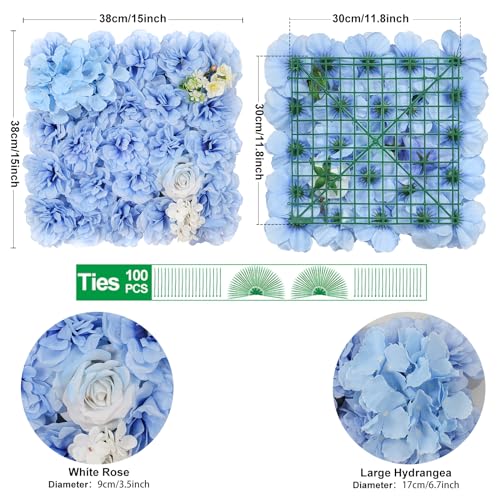 Product: Artificial Flower Wall Panels 6pcs 3D Silk Floral Background 15 * 15inch Faux Flower Wall Mat for Home Decor Birthday Party Wedding Photo Backdrops-Blue