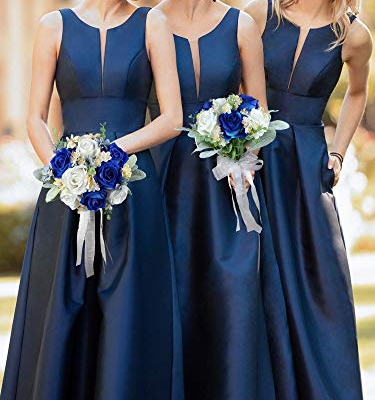 Silky Flower Store Blue Artificial Wedding Bouquet, Royal Navy Silk Bridesmaid Bouquet, Winter Sapphire Floral Arrangement, 32.5cm 14 14 Product: Rinlong Set of 2 Blue Wedding Bouquet for Bridesmaid Artificial Winter Royal Navy Blue Silk Bridesmaids Bouquet Wedding Prom Night Bouquets