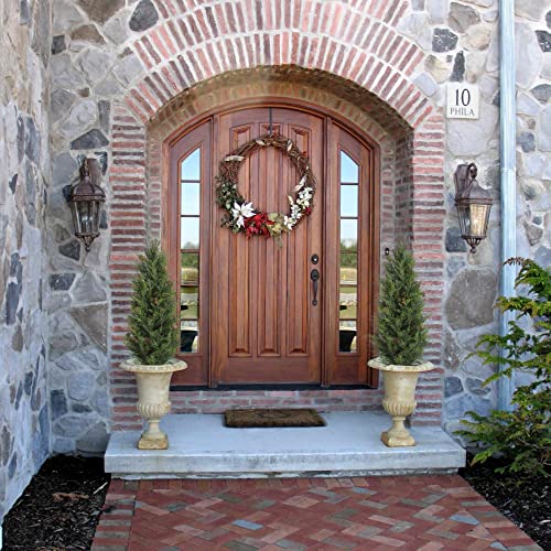 Product: UV Resistant 3ft Artificial Cedar Topiary Trees Faux Cedar Bush with Pine Cone Indoor&Outdoor use for Garden Decor(Set of 2)