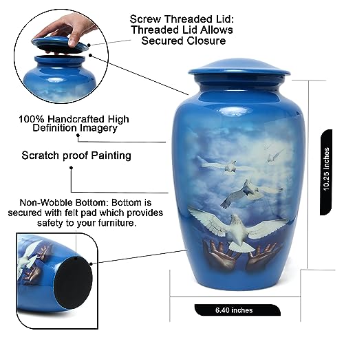 Product: THE ASCENT MEMORIAL Blue Urn for Human Ashes Adult Male Female | Large Cremation Urn | Handcrafted Funeral Small Keepsake Vial | 2 Velvet Carry Bags for Urns & Keepsakes