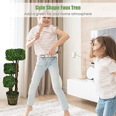 Product: Goplus 36” Artificial Boxwood Topiary Trees - 2 Pack Faux Greenery with Cement-Filled Pots for Indoor Decor