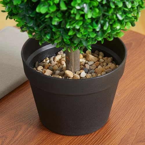 Product: HOMCOM Set of 2 23.5" Artificial Ball Boxwood Topiary Trees with Pot, Indoor Outdoor Fake Plants for Home Office & Living Room Decor