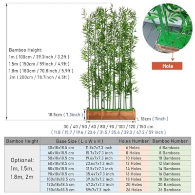 Product: Commercial Home Artificial Bamboo Tree 6.5 5.9 4.9 3.2 Feet High, Fake Plants with Wooden Flowerpot, Natural-Style Privacy Divider Room Partition for Cafe ( Color : 1m Tall , Size : 120x18x18.5cm-20 P
