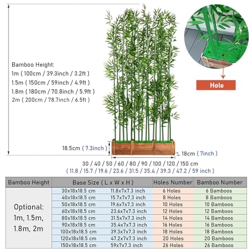 Product: Commercial Home Artificial Bamboo Tree 6.5 5.9 4.9 3.2 Feet High, Fake Plants with Wooden Flowerpot, Natural-Style Privacy Divider Room Partition for Cafe ( Color : 1m Tall , Size : 120x18x18.5cm-20 P
