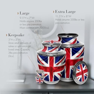Product: UK Flag Cremation Urn for Human Ashes for Funeral, Burial or Home. Cremation Urns for Ashes Adult Male Large Urns for Dad and Cremation Urns for Human Ashes XL Large & Small Military & Veteran