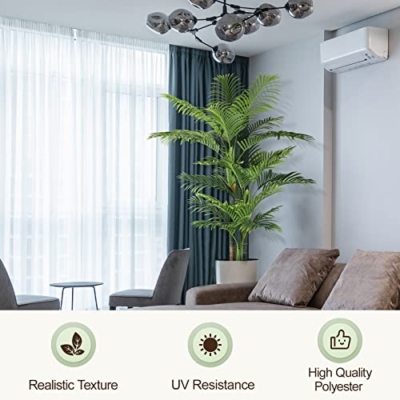 Product: 6ft Triple Golden Cane Palm Artificial Tree - UV Resistant Tropical Plant for Indoor & Outdoor Decor