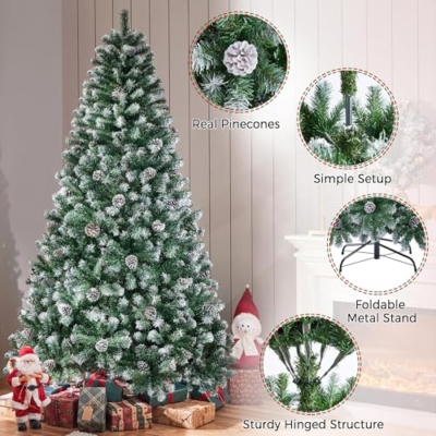 Silky Flower Store Yaheetech Artificial Christmas Tree, Snow Flocked Pinecone Christmas Tree, 7.5ft 11 11 Product: Yaheetech 7.5ft Artificial Christmas Tree, Snow Flocked Christmas Tree w/82 Pinecones, 1346 Frosted Tips, Pre-Decorated Tree for Holiday Party Decoration