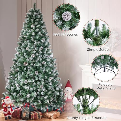 Silky Flower Store Yaheetech Artificial Christmas Tree, Snow Flocked Pinecone Christmas Tree, 7.5ft 2 2 Product: Yaheetech 7.5ft Artificial Christmas Tree, Snow Flocked Christmas Tree w/82 Pinecones, 1346 Frosted Tips, Pre-Decorated Tree for Holiday Party Decoration
