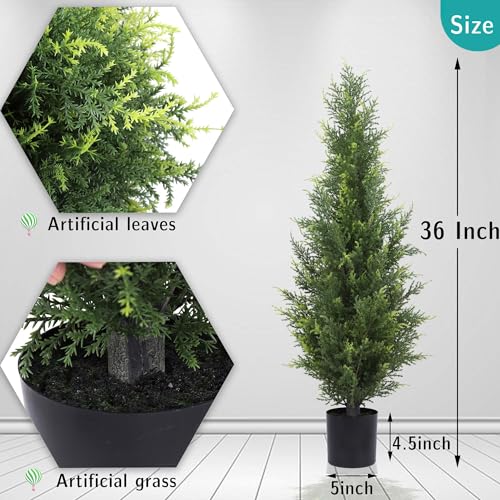 Silky Flower Store Artificial Cedar Topiary Trees, Faux Cypress Potted Trees, Set of 2, Indoor Outdoor Decor, 3FT 1 1 Product: Bohetai Artificial Cedar Topiary Trees 3FT Potted Fake Cypress Trees Faux Evergreen Plants for Home Porch Garden Decor Set of 2