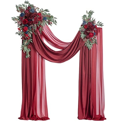 Product: Ling's Moment Burgundy Artificial Wedding Arch Flowers Kit Pack of 4, 2pcs Hanging Flower Arrangement 2pcs Chiffon Drapes Ceremony Reception Fake Rose Arbor Backdrop Floral Party Outdoor Decorations