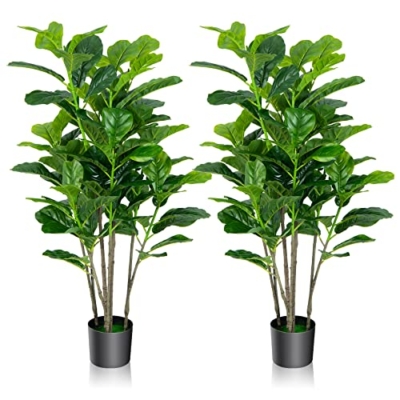 Product: Goplus 2-Pack 51'' Tall Fake Fiddle Leaf Fig Trees - Lush Artificial Greenery for Home & Office Decor