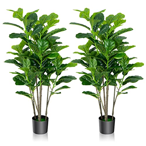 Product: Goplus 2-Pack 51'' Tall Fake Fiddle Leaf Fig Trees - Lush Artificial Greenery for Home & Office Decor