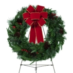 Product: Sympathy Silks - Artificial Pine Christmas Wreaths - Home Decor - Pine Christmas Wreath with Berries - Door Hanger & Easel Included