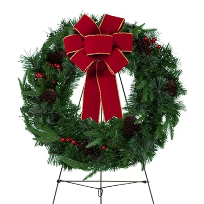 Product: Sympathy Silks - Artificial Pine Christmas Wreaths - Home Decor - Pine Christmas Wreath with Berries - Door Hanger & Easel Included