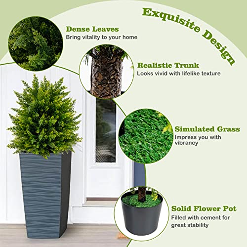 Product: Goplus 21.5” Artificial Cedar Topiary Ball Tree, Set of 2 Faux Potted Plants Artificial Shrubs Bushes with Cement Pot, Fake Evergreen Artificial Topiary for Indoor Outdoor Home Front Porch Decor