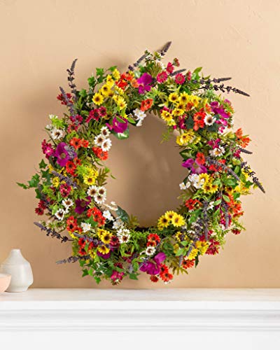 Silky Flower Store Artificial Floral Outdoor Wreath, Balsam Hill Meadow Lavender Chrysanthemums Wildflowers, 28in 6 6 Product: Balsam Hill 28in Meadow Outdoor Floral Artificial Wreath