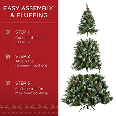 Product: Best Choice Products Christmas Tree Pre-Lit, Pre-Decorated Artificial 7.5ft Frosted Pine Holiday Decoration w/Frosted Tips, Pine Cones, Berries