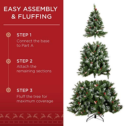 Product: Best Choice Products Christmas Tree Pre-Lit, Pre-Decorated Artificial 7.5ft Frosted Pine Holiday Decoration w/Frosted Tips, Pine Cones, Berries