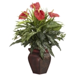 Product: Nearly Natural Mixed Greens & Anthurium with Decorative Vase Silk Plant