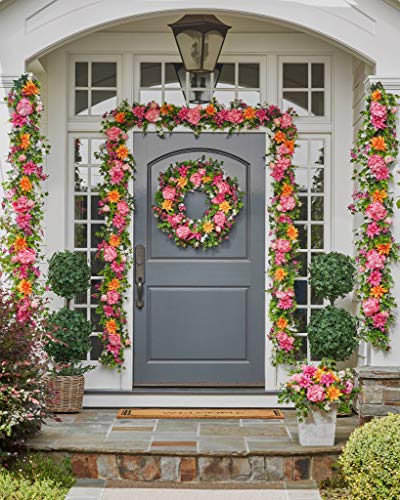 Silky Flower Store Balsam Hill Artificial Peony Outdoor Wreath, Pink Magenta Orange Boxwood Floral Decor, 30in 4 4 Product: Balsam Hill 30in Radiant Peony Outdoor Floral Artificial Wreath