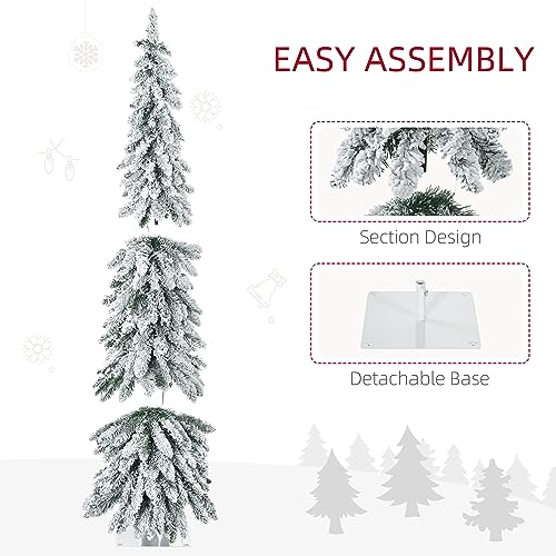 Silky Flower Store HOMCOM Prelit Pencil Artificial Christmas Tree, Snow Flocked Branches, 150 LED Lights, Downswept Shape, 5ft 7 7 Product: HOMCOM 5ft Tall Prelit Pencil Artificial Christmas Tree Holiday Décor with 334 Snow Flocked Branches, 150 Warm White or Colorful LED Lights, Downswept Shape