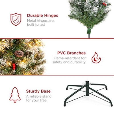 Product: Best Choice Products Christmas Tree Pre-Lit, Pre-Decorated Artificial 7.5ft Frosted Pine Holiday Decoration w/Frosted Tips, Pine Cones, Berries