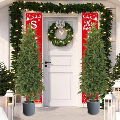 Product: Gonuien Artificial Topiary Tree 3.2FT(39") Outdoor Evergreens in Outdoor Artificial Shrub Potted Plant Plant for Indoor Porch of Home and Office 2 Pieces a Set Topiary Trees Faux Boxwood