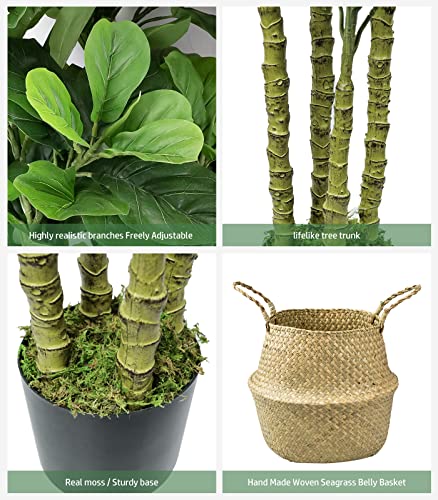 Product: 6ft Artificial Tree Indoor with Woven Seagrass Plant Basket, Artificial Fiddle Leaf Fig Tree Fake Tree Faux Plant Indoor for Living Room Office Floor Home Decor (70 in)