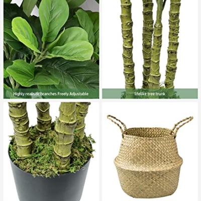 Product: LOVMOR 6ft Artificial Fiddle Leaf Fig Tree with Woven Seagrass Plant Basket and Realistic Moss,Artificial Plants for Modern Home Office Living Room Floor Decor Indoor