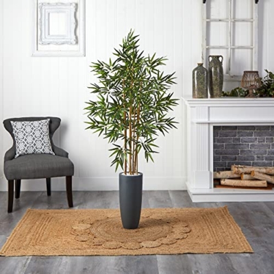 Product: Nearly Natural 5ft. Bamboo Artificial Tree in Gray Cylinder Planter