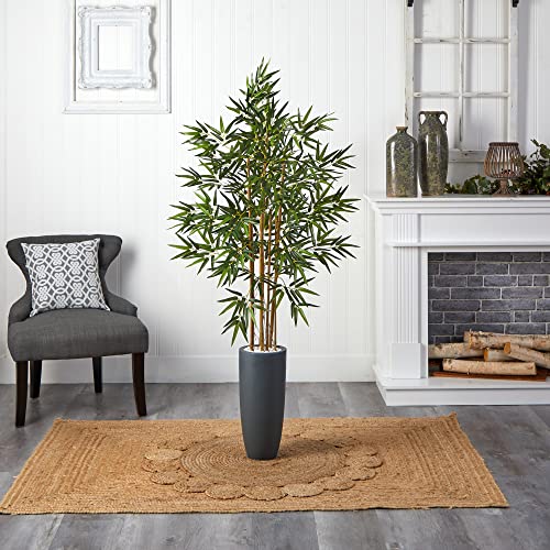 Product: Nearly Natural 5ft. Bamboo Artificial Tree in Gray Cylinder Planter