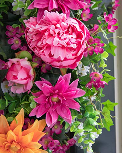 Silky Flower Store Balsam Hill Artificial Peony Outdoor Wreath, Pink Magenta Orange Boxwood Floral Decor, 30in 2 2 Product: Balsam Hill 30in Radiant Peony Outdoor Floral Artificial Wreath