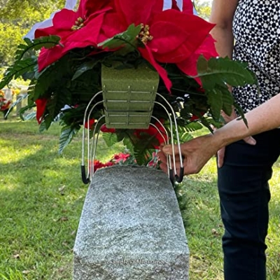 Product: Sympathy Silks Artificial Cemetery Flowers - Outdoor Grave Decorations - Christmas Decor - 1 Red Mum and White Rose Saddle for Headstone